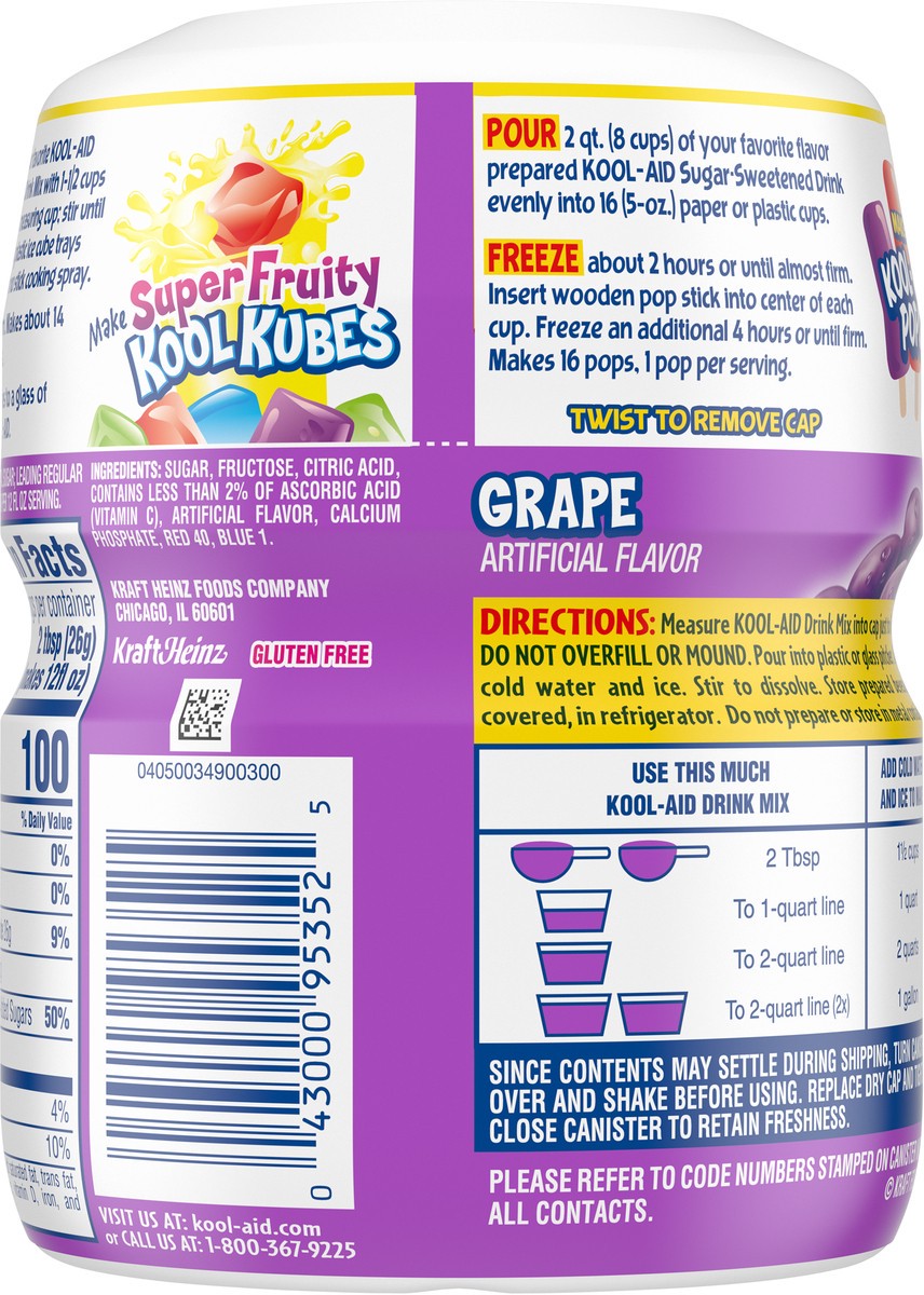 slide 4 of 9, Kool-Aid Sugar-Sweetened Grape Artificially Flavored Powdered Soft Drink Mix, 19 oz Canister, 