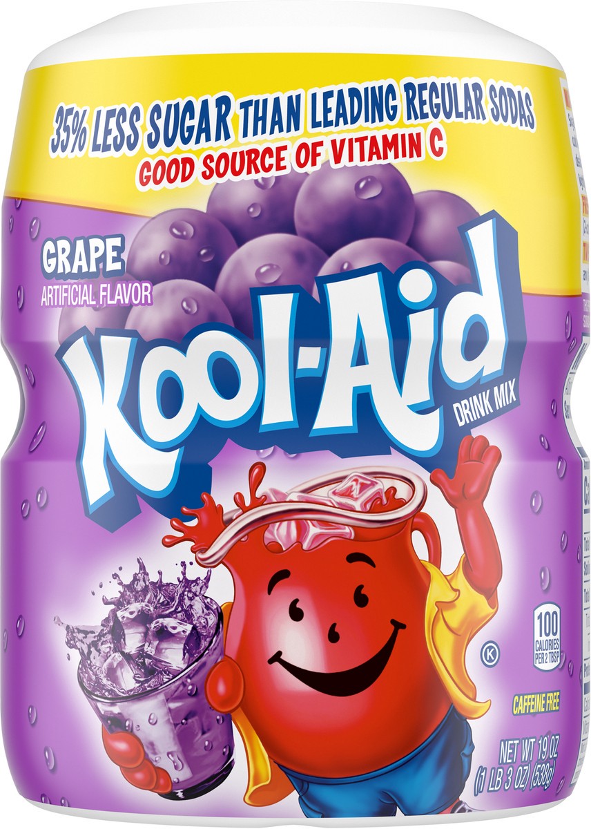 slide 5 of 9, Kool-Aid Sugar-Sweetened Grape Artificially Flavored Powdered Soft Drink Mix, 19 oz Canister, 