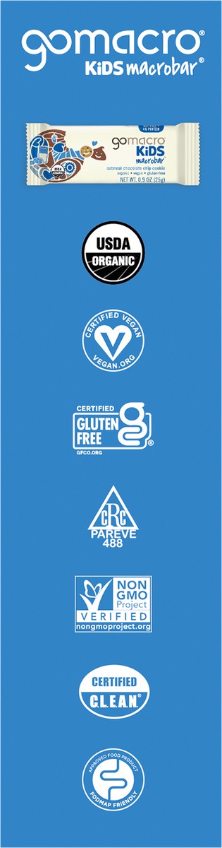 slide 6 of 7, GoMacro Oatmeal Chocolate Chip Cookie Kids MacroBar 7ct Multipack, 7 ct