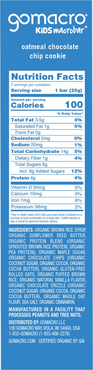slide 2 of 7, GoMacro Oatmeal Chocolate Chip Cookie Kids MacroBar 7ct Multipack, 7 ct