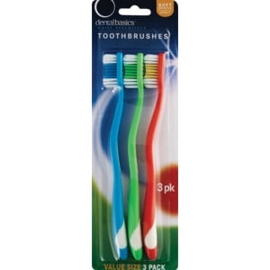 slide 1 of 1, Just Because Dental Basics Daily Essentials Tooth Brushes, 3Ct, 3 ct