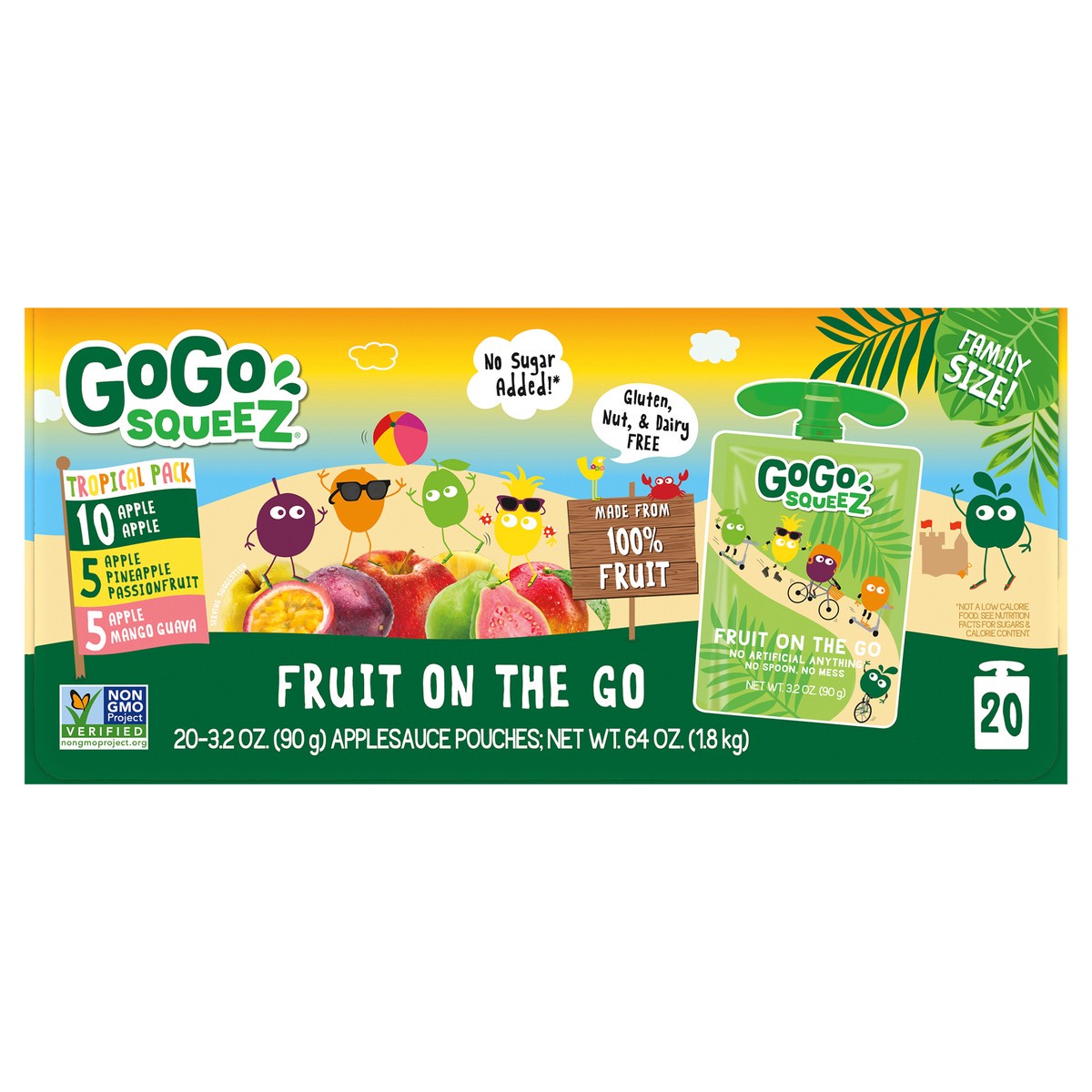 slide 1 of 11, GoGo Squeez Applesauce Tropical- Fruit Variety / Pouches, 20 ct