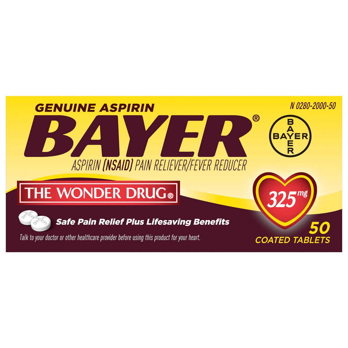 slide 1 of 7, Bayer Coated Tablets 325 mg Aspirin 50 ea Box, 50 ct