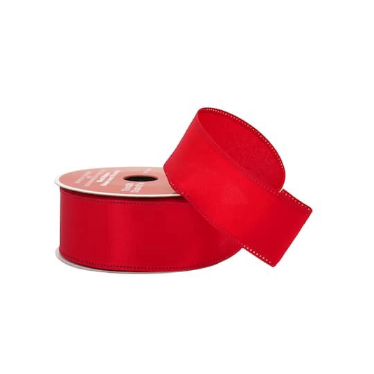 slide 1 of 3, 1.5" X 30ft. Red Wired Sateen Ribbon By Celebrate It, 1.5 in x 30 ft