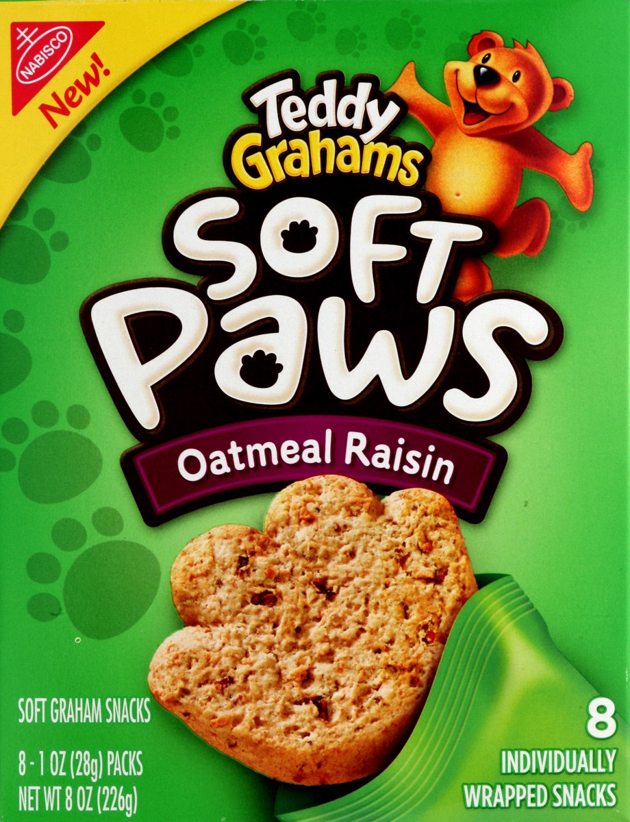 slide 4 of 5, Teddy Grahams Soft Graham Snacks, Oatmeal Raisin, 8 oz