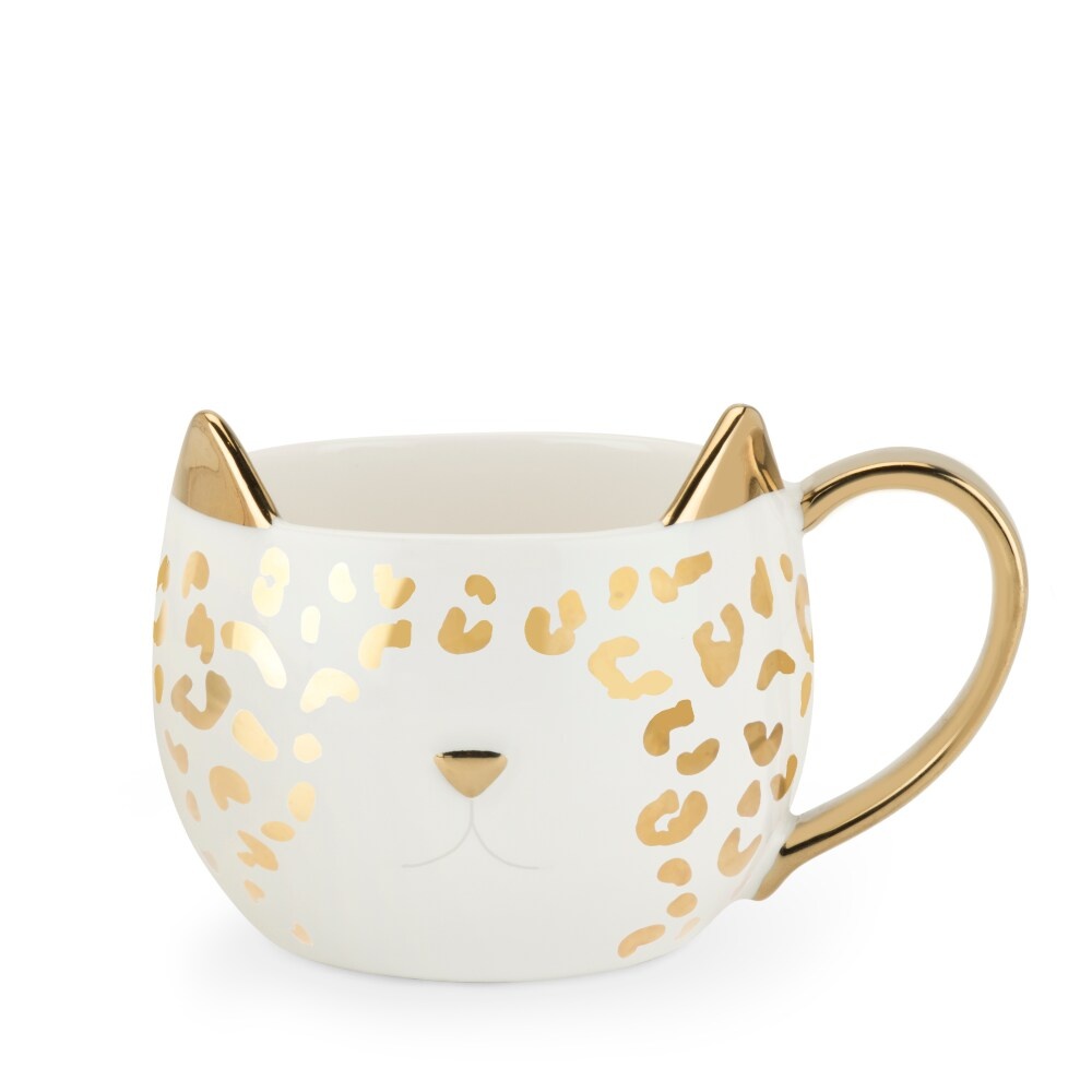 slide 1 of 1, True Fabrications Chloe White Leopard Mug, 12 oz