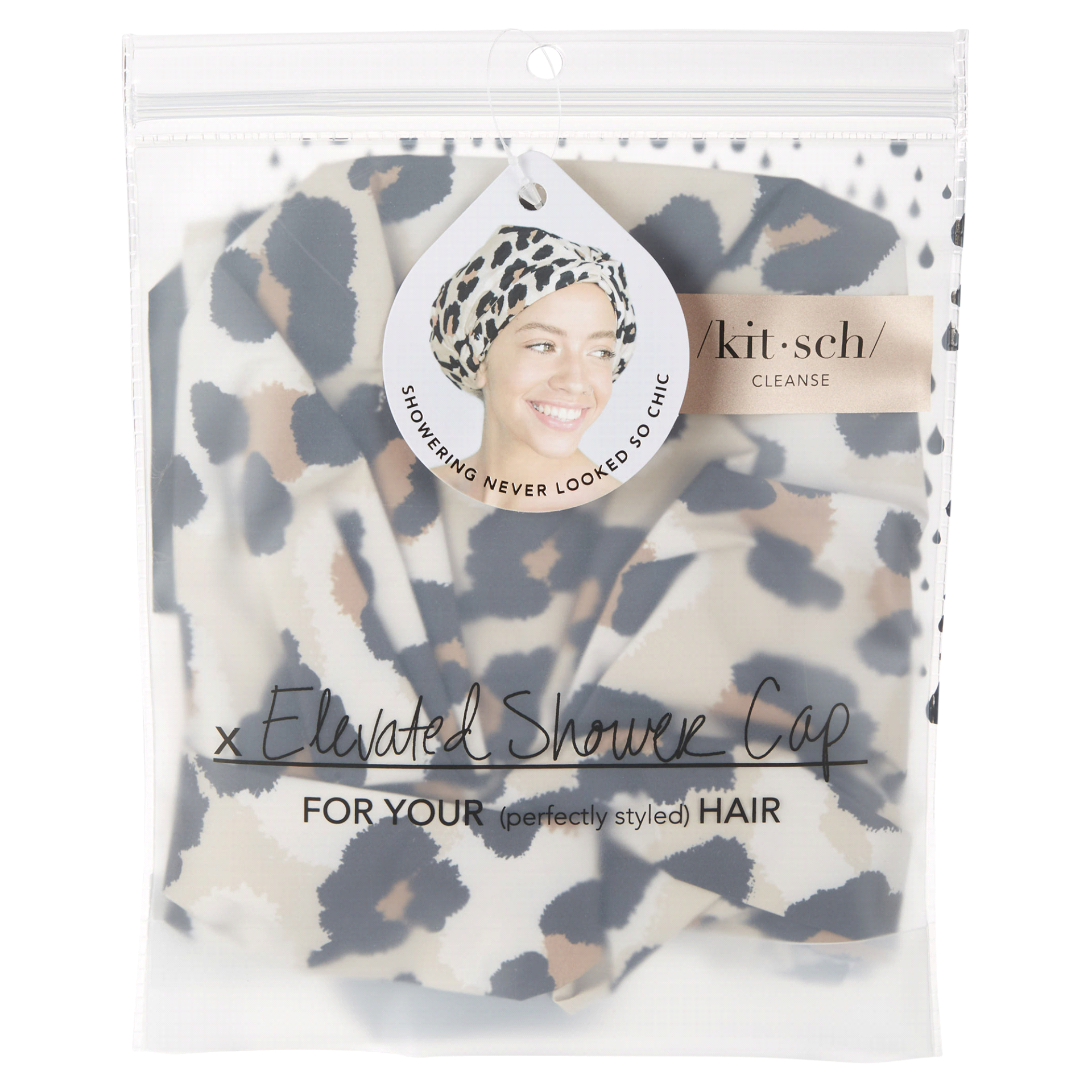 Kitsch Cleanse Ritual Shower Cap, Elevated, Leopard