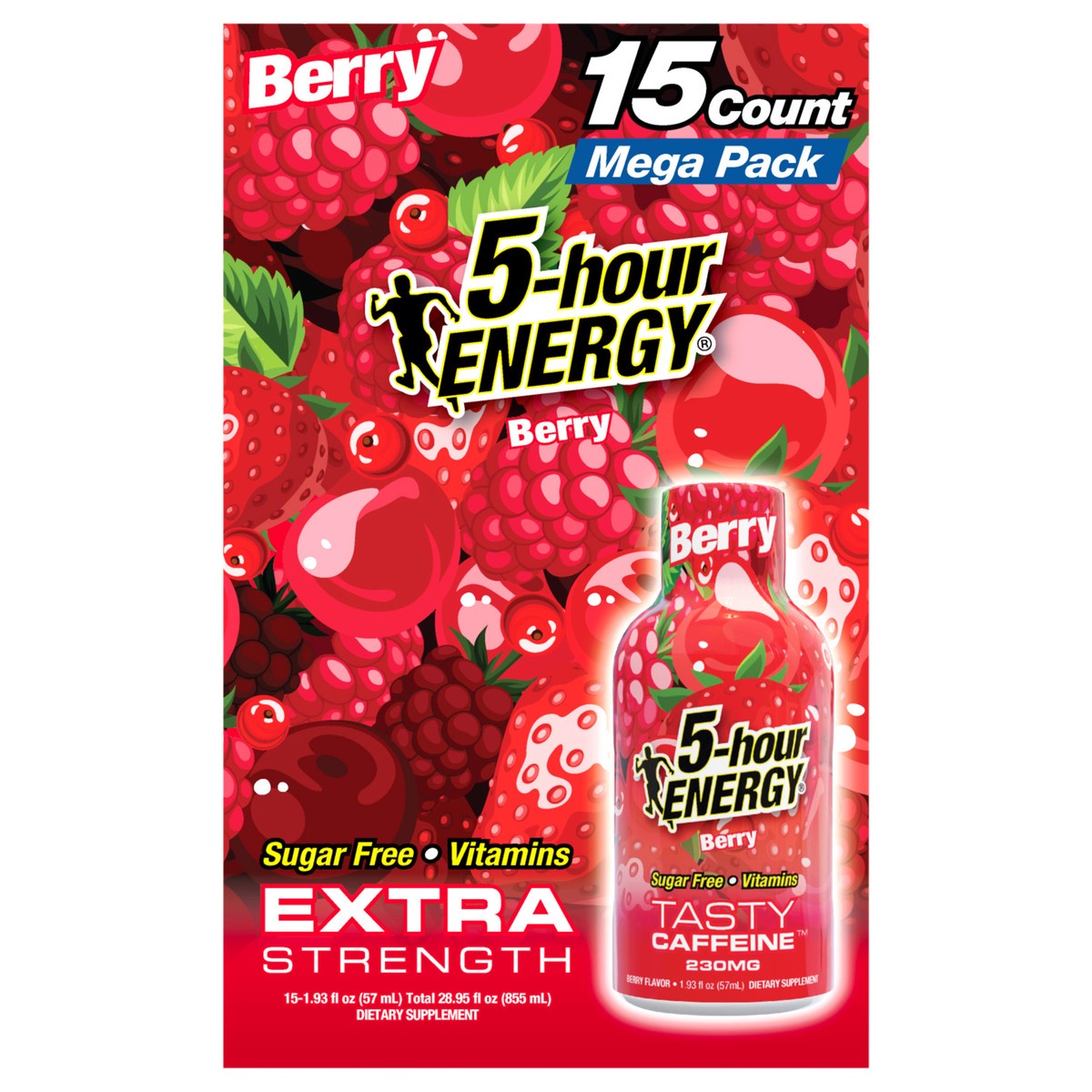 slide 1 of 14, 5-hour ENERGY Mega Pack Extra Strength Berry Energy Shot, 15 - 1.93 fl oz, 15 ct