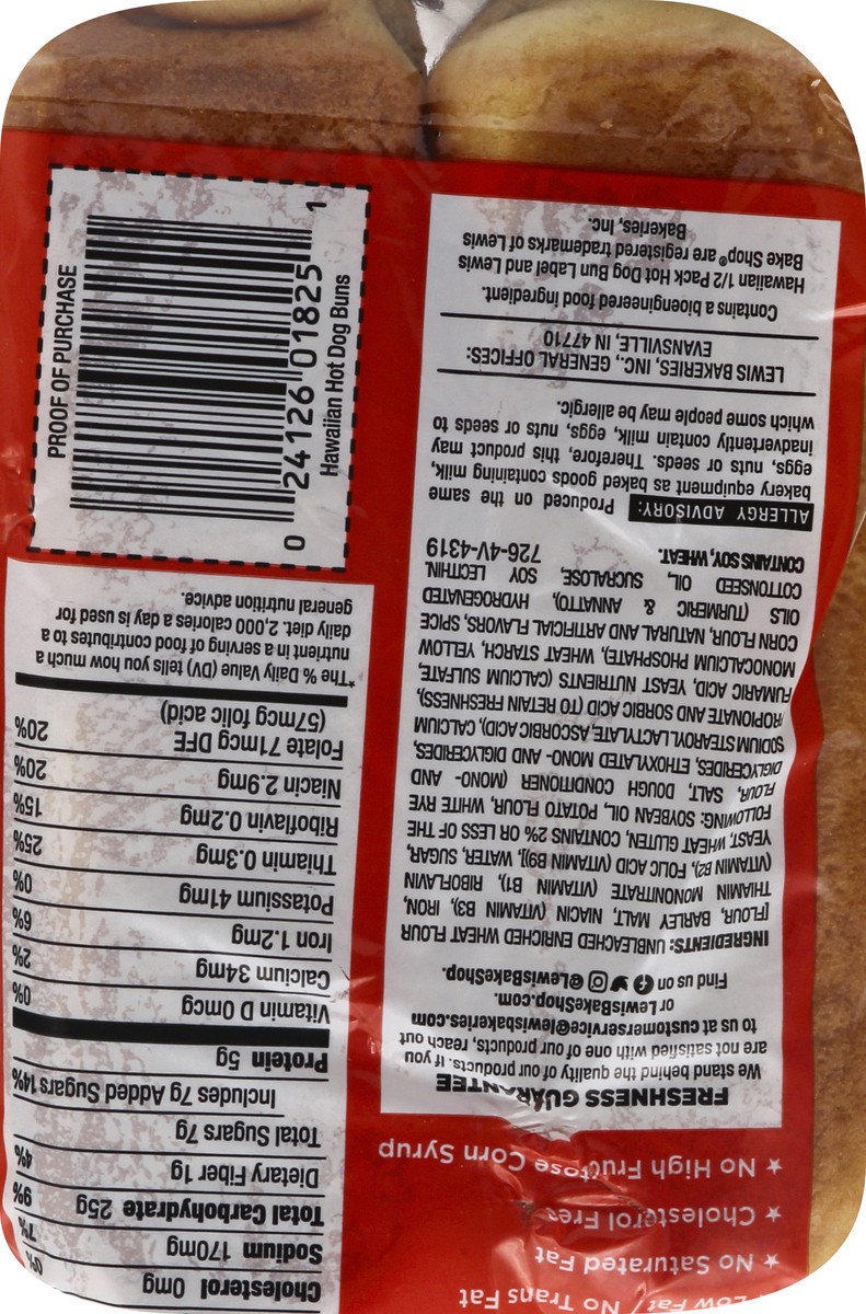 slide 5 of 9, Lewis Bakeries Hawaiian Half Pack Hot Dog Buns, 7.5 oz, 4 Count, 7.5 oz