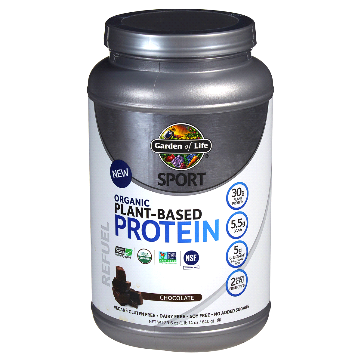 slide 1 of 2, Garden of Life Sport Chocolate Plant-based Protein, 29.6 oz