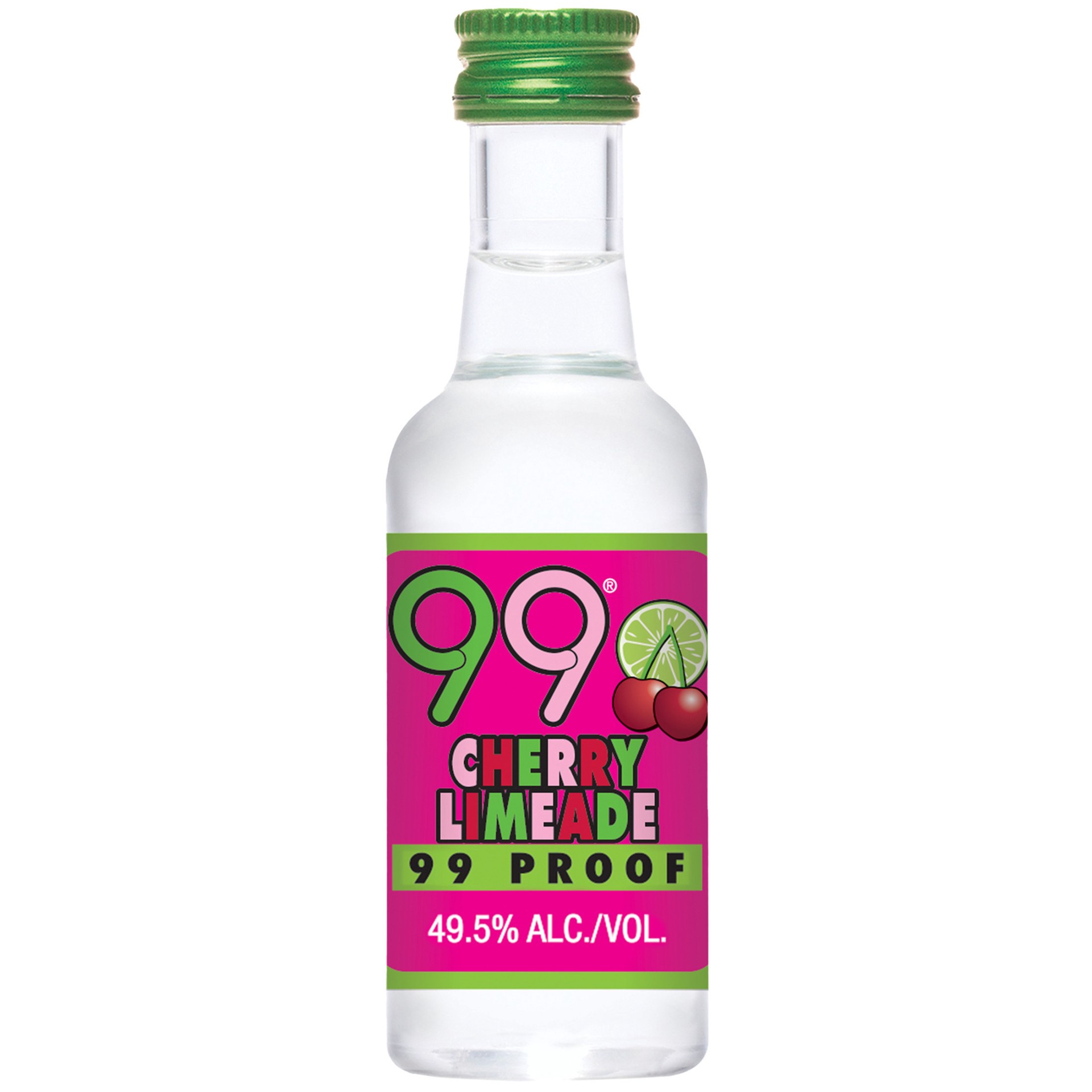 slide 1 of 5, 99 Brand Cherry Limeade Liqueur, 50 mL Bottle, 99 Proof, 50 ml