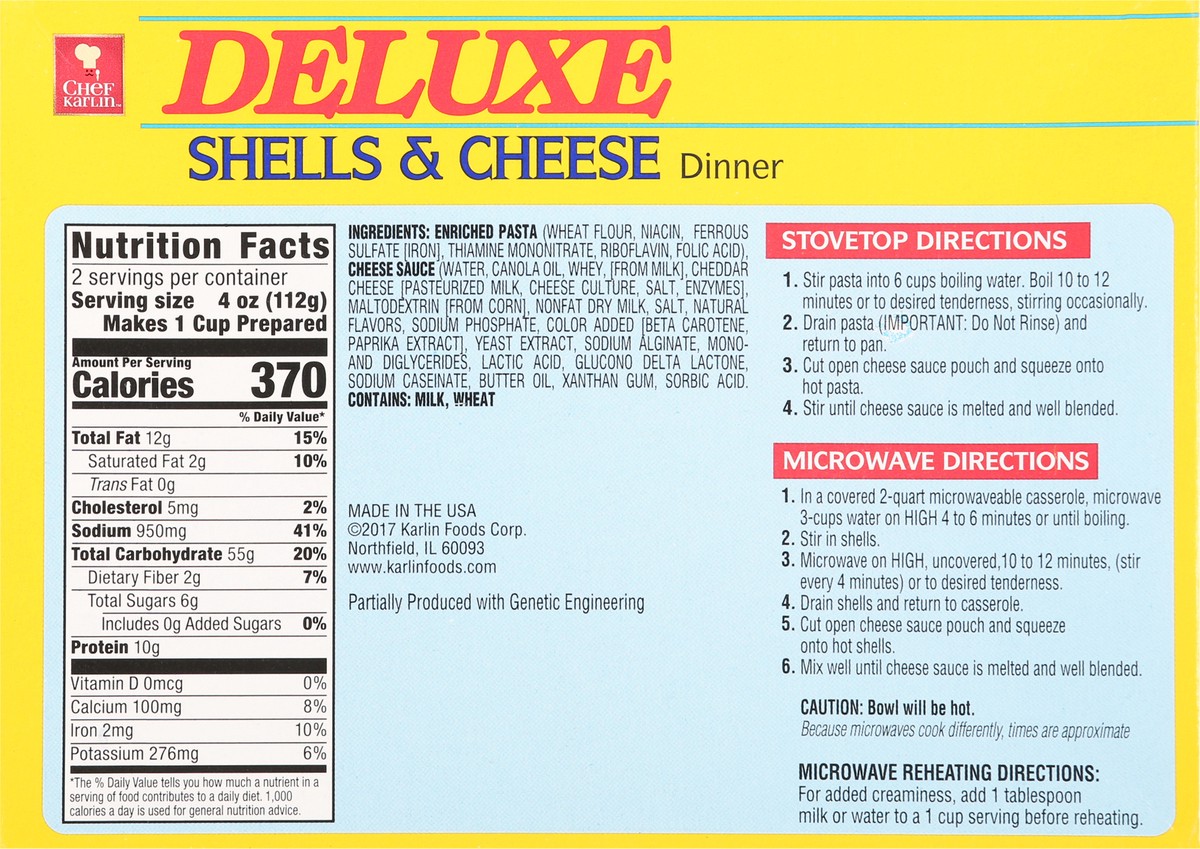 slide 6 of 9, Chef Karlin Deluxe Shells & Cheese Dinner 8 oz, 8 oz