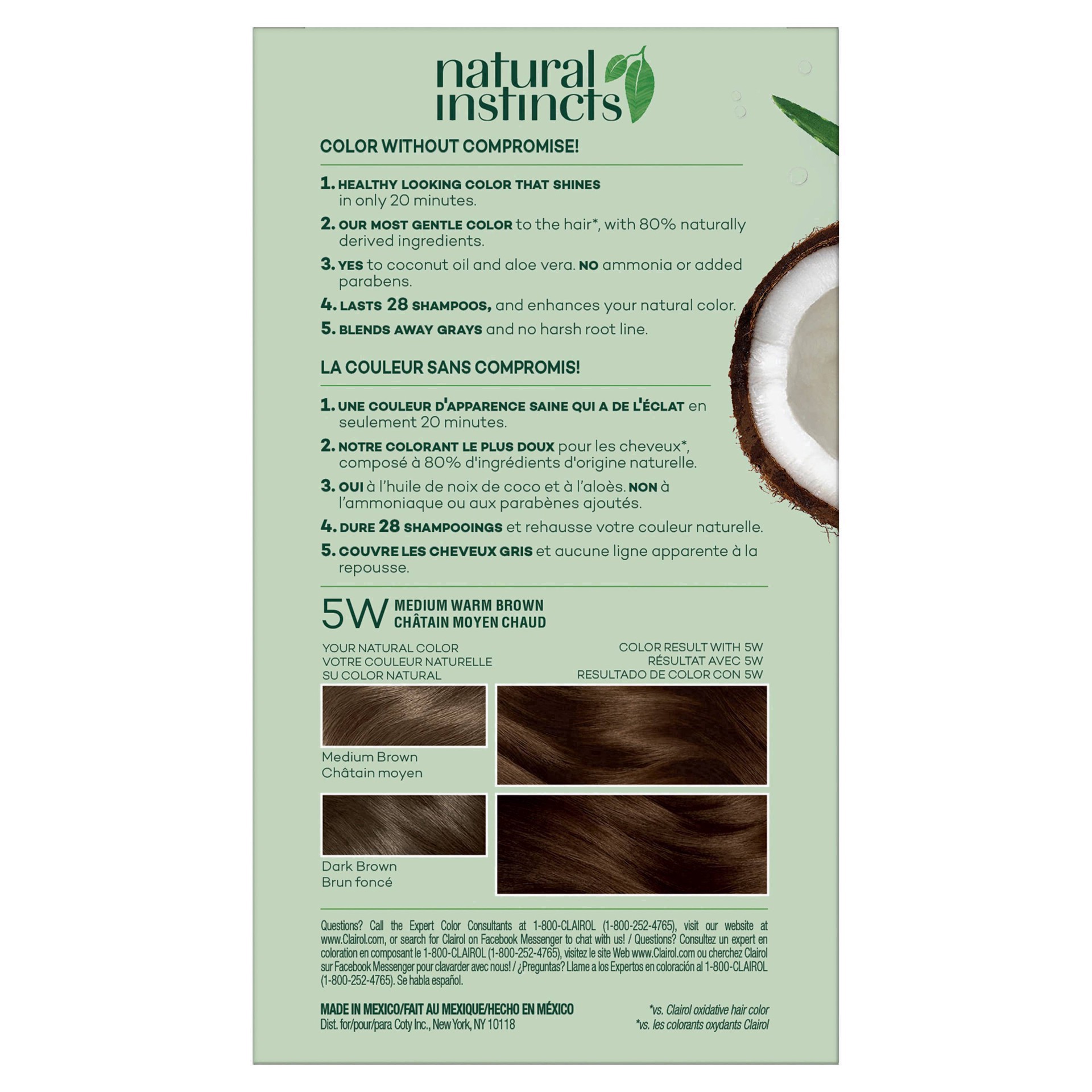 slide 24 of 43, Natural Instincts Clairol Demi-Permanent Hair Color Cream Kit - 5W Medium Warm Brown, Cinnamon Stick, 1 ct