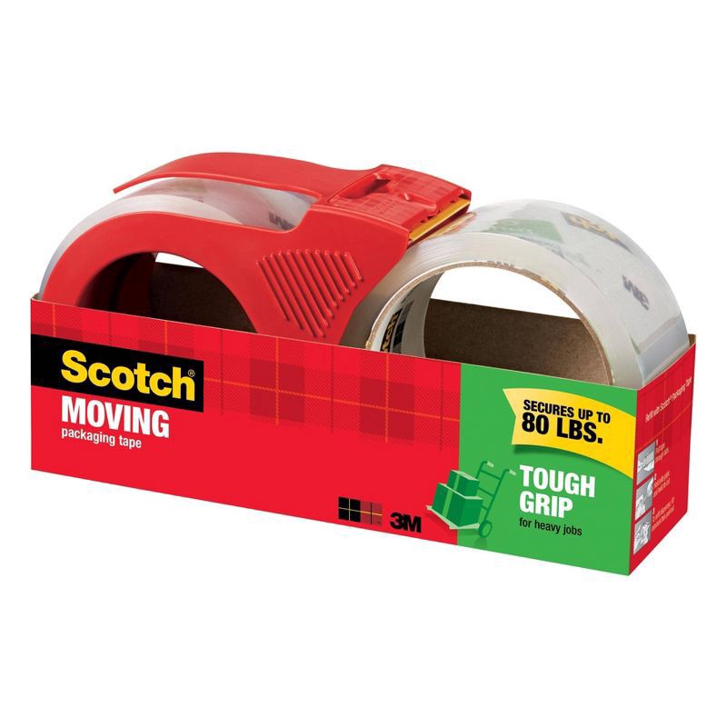 slide 5 of 11, Scotch Tough Grip Moving Tape with Dispenser, 2 ct