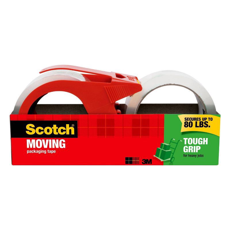 slide 1 of 11, Scotch Tough Grip Moving Tape with Dispenser, 2 ct