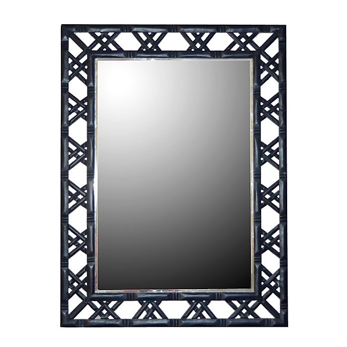 slide 1 of 1, W Home Bamboo Look Rectangular Wall Mirror - Glossy Navy, 30 in x 40 in