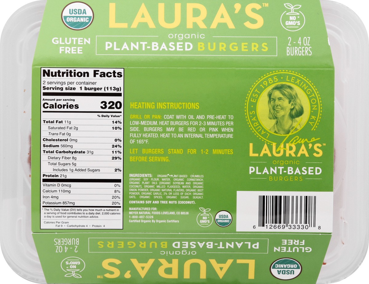 slide 13 of 13, Laura's Organic Plant-Based Burgers 2 ea, 2 ct