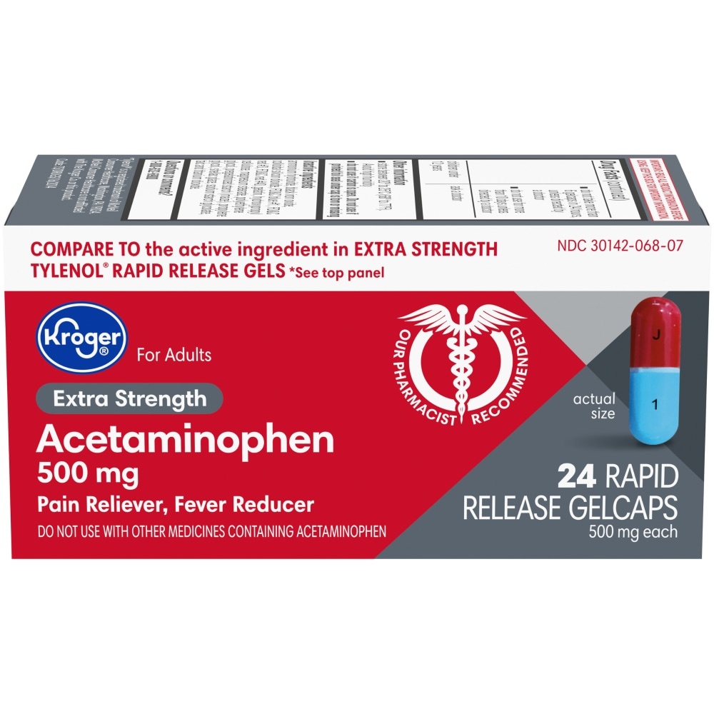slide 1 of 1, Kroger Extra Strength Acetaminophen Rapid Release Gelcaps 500Mg, 24 ct