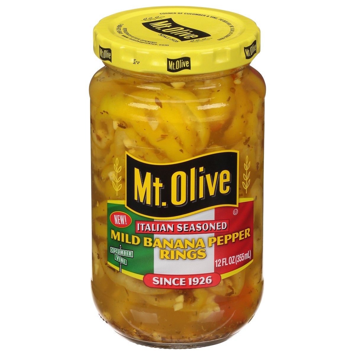 slide 1 of 11, Mt. Olive Mild Italian Seasoned Banana Pepper Rings 12 fl oz, 12 fl oz