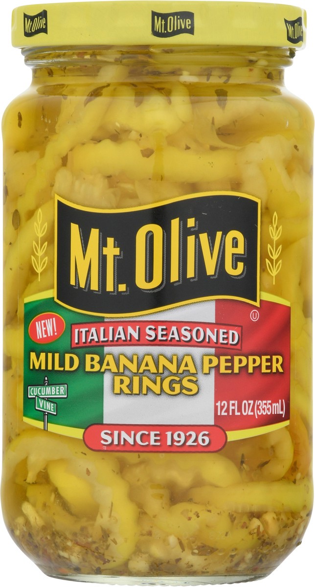 slide 4 of 11, Mt. Olive Mild Italian Seasoned Banana Pepper Rings 12 fl oz, 12 fl oz