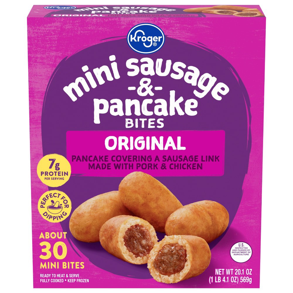 slide 3 of 6, Kroger Mini Original Frozen Sausage & Pancake Bites, 20.1 oz