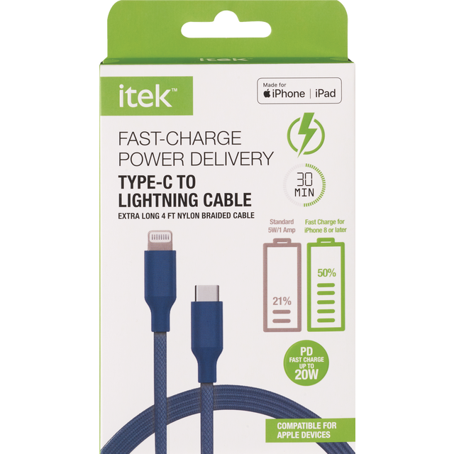 slide 1 of 1, itek Type-C To Lightning Blue Cable, 1 ct