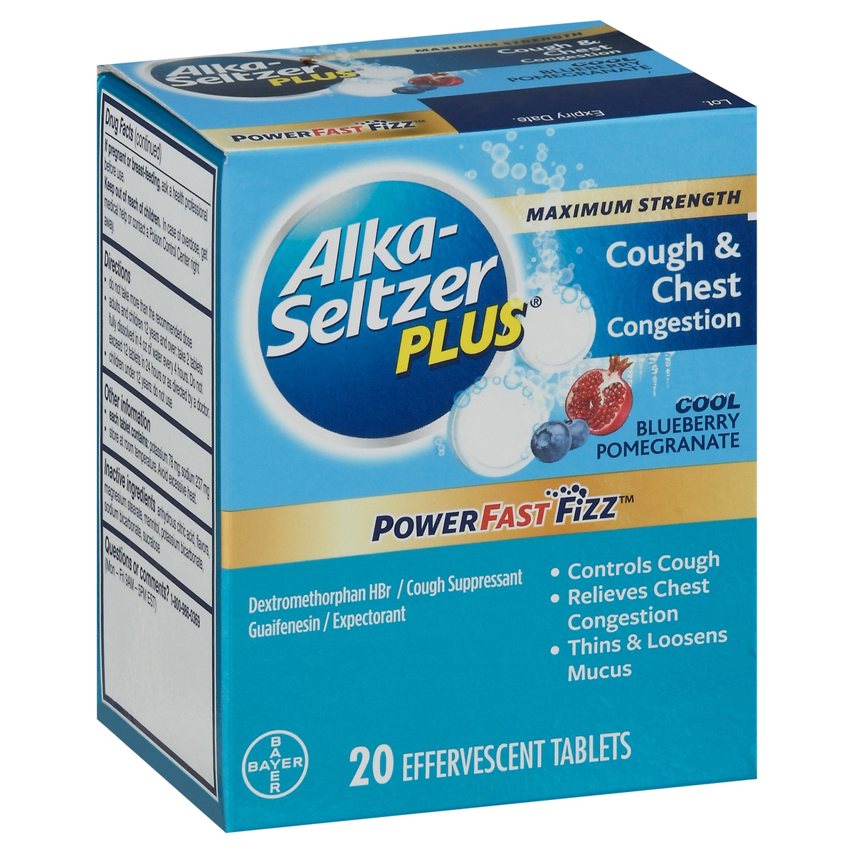 slide 2 of 10, Alka-Seltzer Plus Power Fast Fizz Cough & Chest Congestion Effervescent Tablets, 20 ct