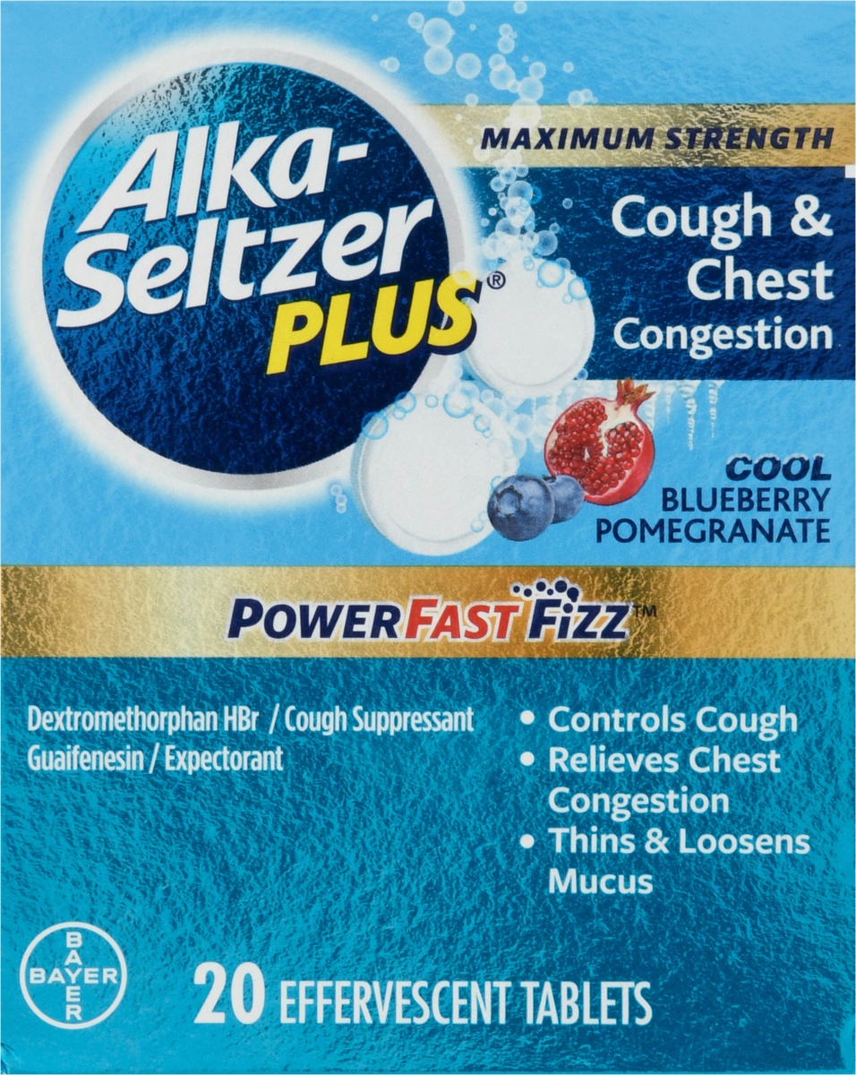 slide 8 of 10, Alka-Seltzer Plus Power Fast Fizz Cough & Chest Congestion Effervescent Tablets, 20 ct