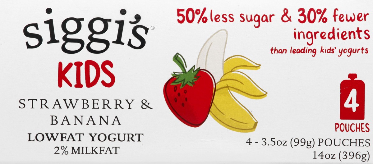 slide 4 of 9, Siggi's Kids Strawberry & Banana Low Fat Yogurt Pouches, 3.5 oz, 4 ct Pack, 4 ct; 3.5 oz