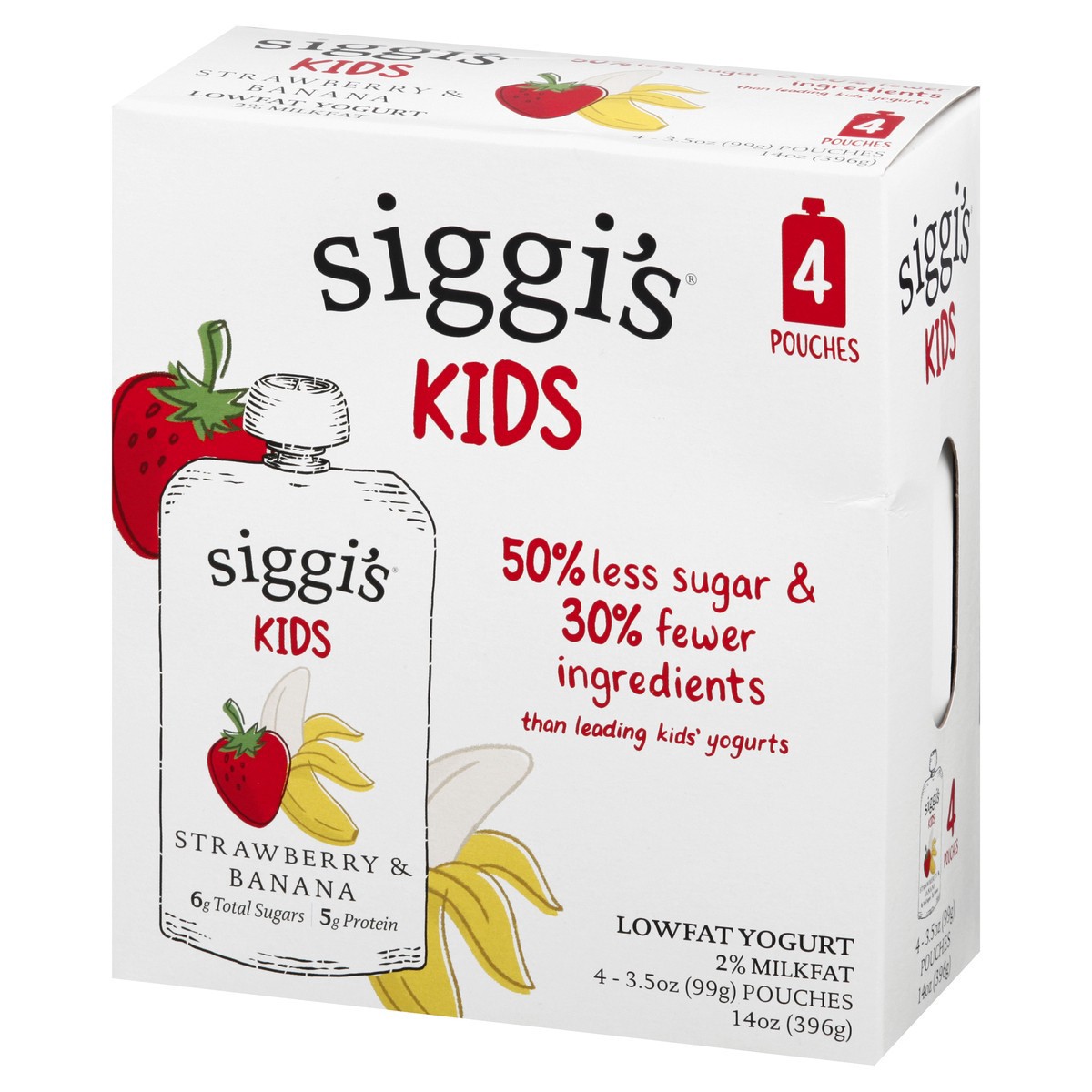 slide 6 of 9, Siggi's Kids Strawberry & Banana Low Fat Yogurt Pouches, 3.5 oz, 4 ct Pack, 4 ct; 3.5 oz