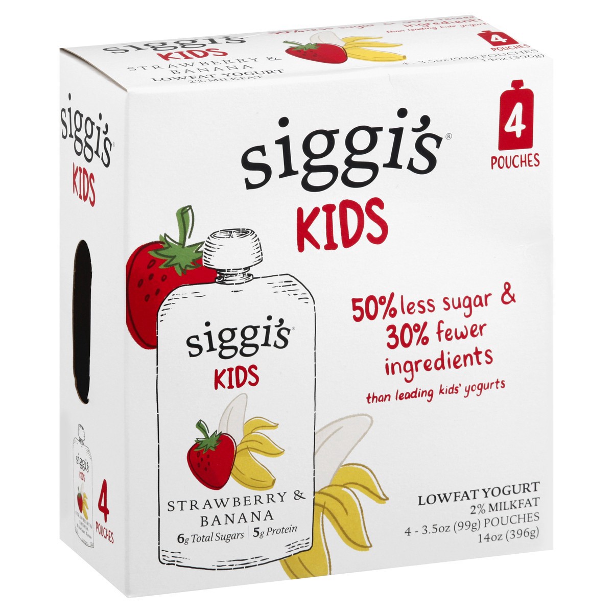 slide 2 of 9, Siggi's Kids Strawberry & Banana Low Fat Yogurt Pouches, 3.5 oz, 4 ct Pack, 4 ct; 3.5 oz