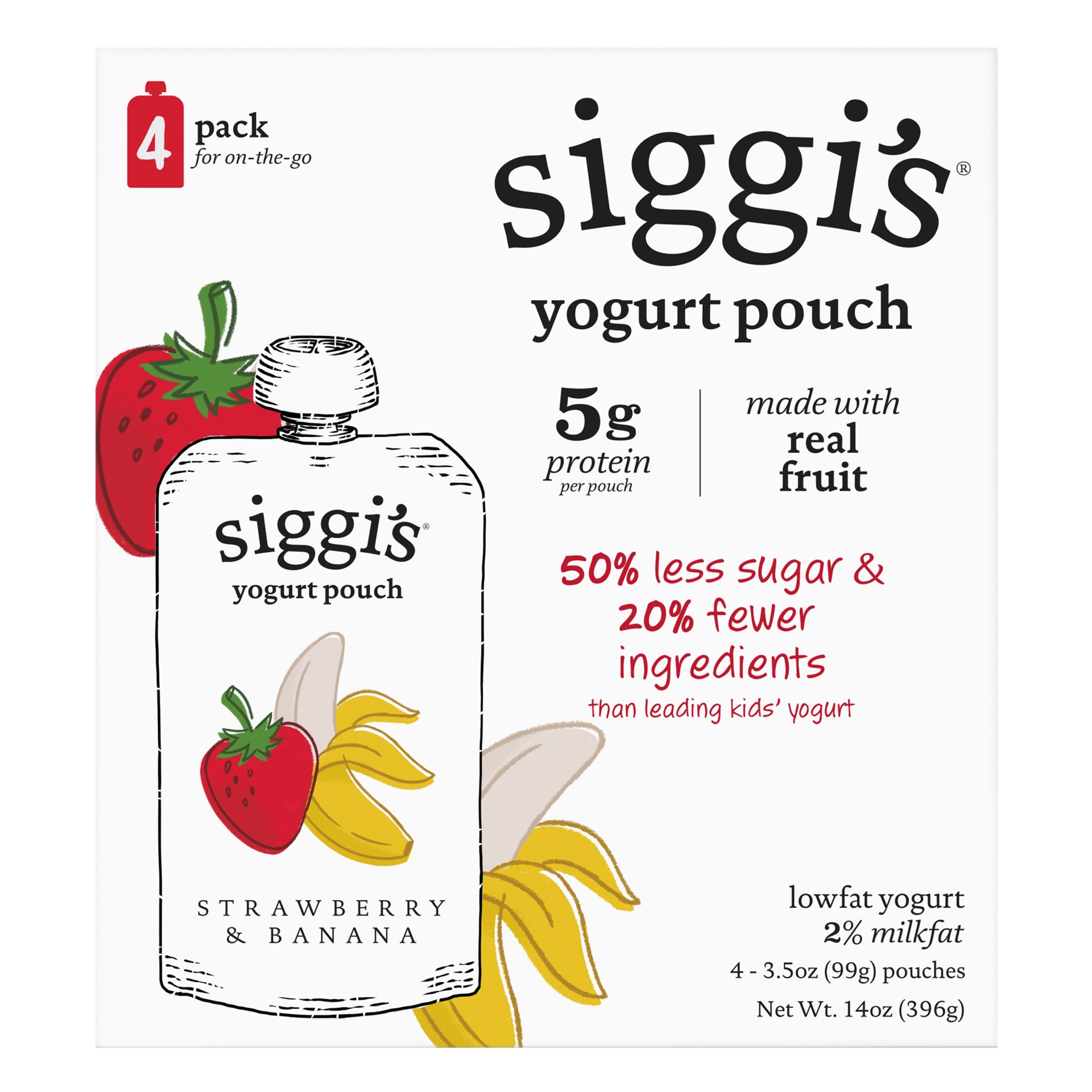 slide 1 of 9, siggi's Lowfat Yogurt Pouches, Strawberry Banana, 3.5 oz., 4 Ct, 14 oz