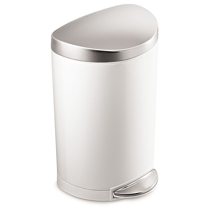 slide 1 of 4, simplehuman Stainless Steel Semi-Round Step-On Trash Can - White, 10 liter