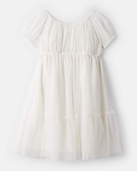 slide 1 of 3, Oshkosh Girls Short-Sleeve Tulle Dress - White White 14, 1 ct