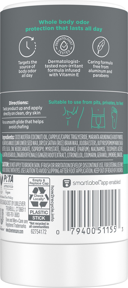 slide 10 of 12, Dove Men+Care Whole Body Deo Aluminum-Free Deodorant Stick Aloe + Bamboo 2.6 oz, 2.6 oz