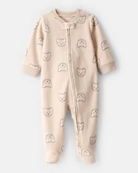 Carter's Carters Baby Boy Bear DreamPlush Snug Fit 2-Way Zip Sleep & Play Pajamas - Khaki Beige NB