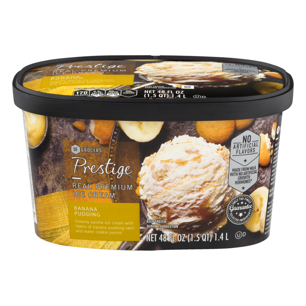 slide 1 of 1, Prestige Real Premium Ice Cream Banana Pudding, 48 oz