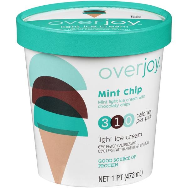 slide 1 of 1, Overjoy Mint Chip Mint Light Ice Cream With Chocolaty Chips, 1 pint