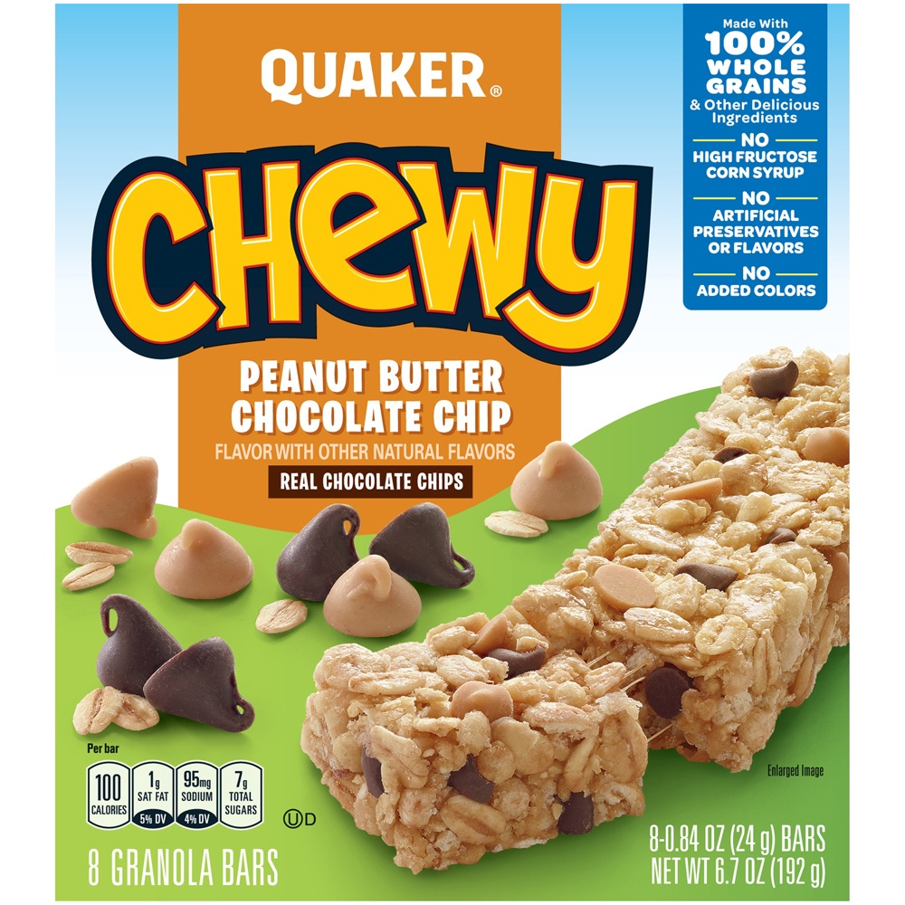 slide 2 of 8, Quaker Chewy Granola Bars Peanut Butter Chocolate Chip 0.84 Oz 8 Count, 8 ct