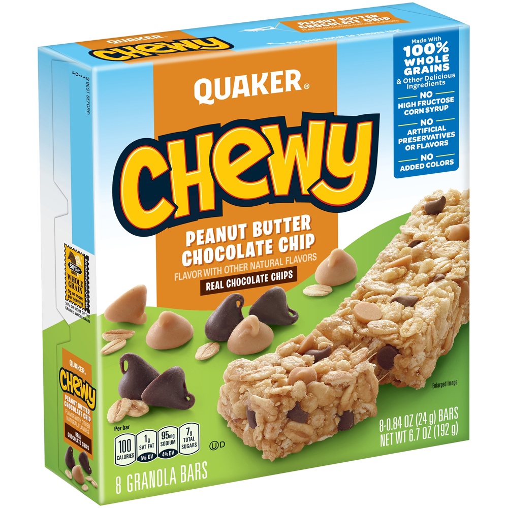 slide 3 of 8, Quaker Chewy Granola Bars Peanut Butter Chocolate Chip 0.84 Oz 8 Count, 8 ct