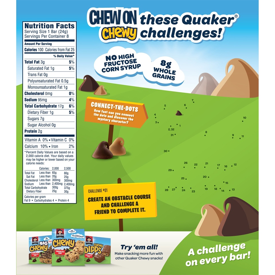 slide 6 of 8, Quaker Chewy Granola Bars Peanut Butter Chocolate Chip 0.84 Oz 8 Count, 8 ct
