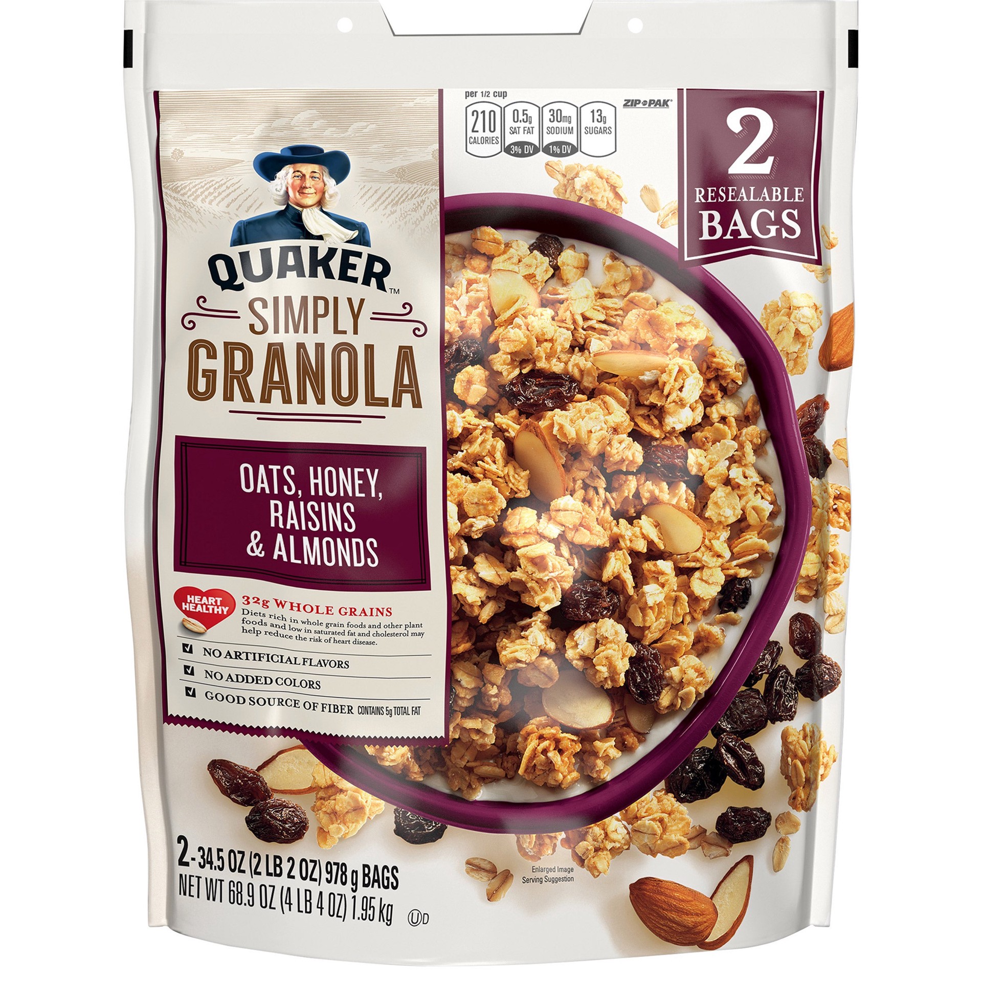 slide 1 of 1, Quaker, Simply Granola, 34.5 oz, 2 Count, 