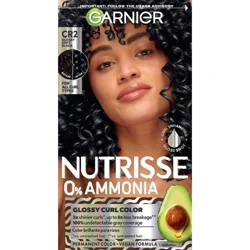 Garnier 0% Ammonia Nourishing Hair Color For Curls, Cr2 Glossy Soft Black, 1 Kit
