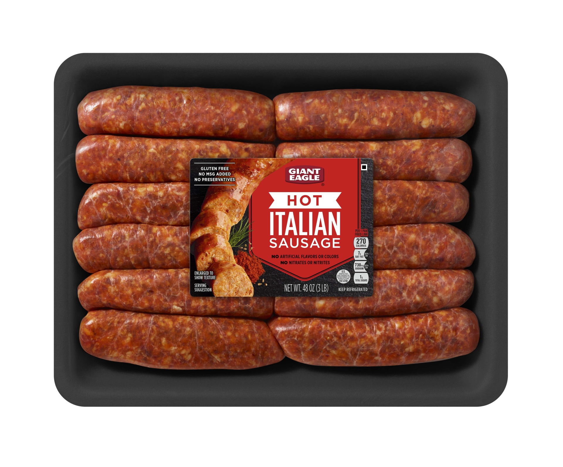 Giant Eagle Italian Sausage Links, Hot, Value Pack 48 oz Shipt