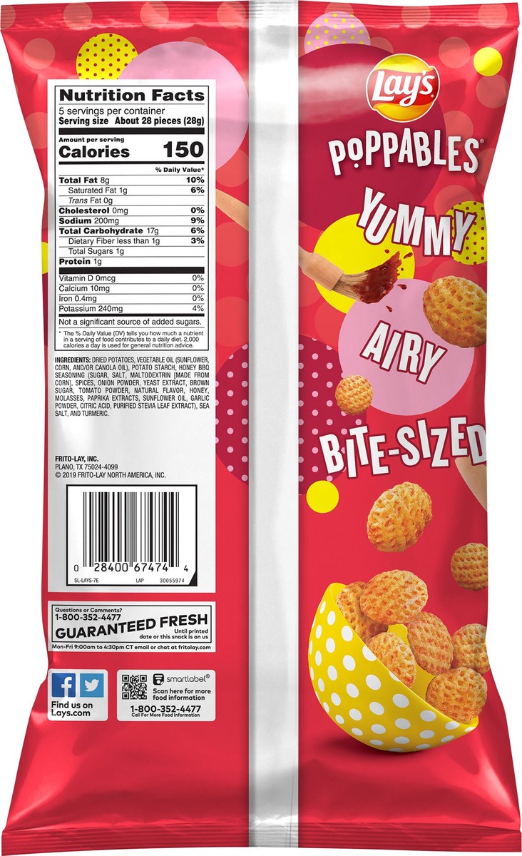 slide 2 of 3, Lay's Poppables Flavored Potato Snacks Honey BBQ 5 Oz, 141.70 g