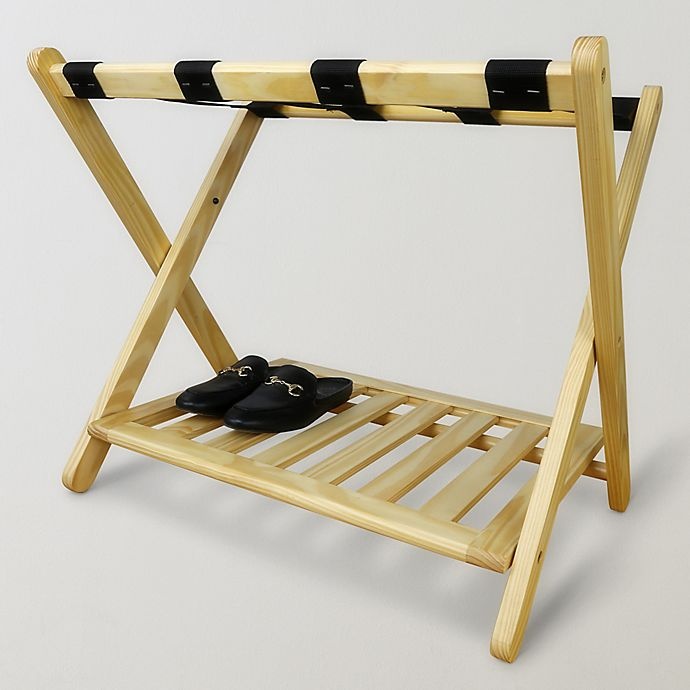 slide 12 of 16, Casual Home Hotel-Style Folding Luggage Rack with Shelf - Natural, 1 ct