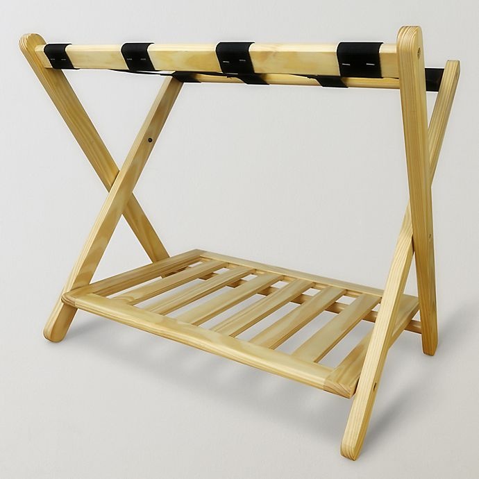 slide 11 of 16, Casual Home Hotel-Style Folding Luggage Rack with Shelf - Natural, 1 ct