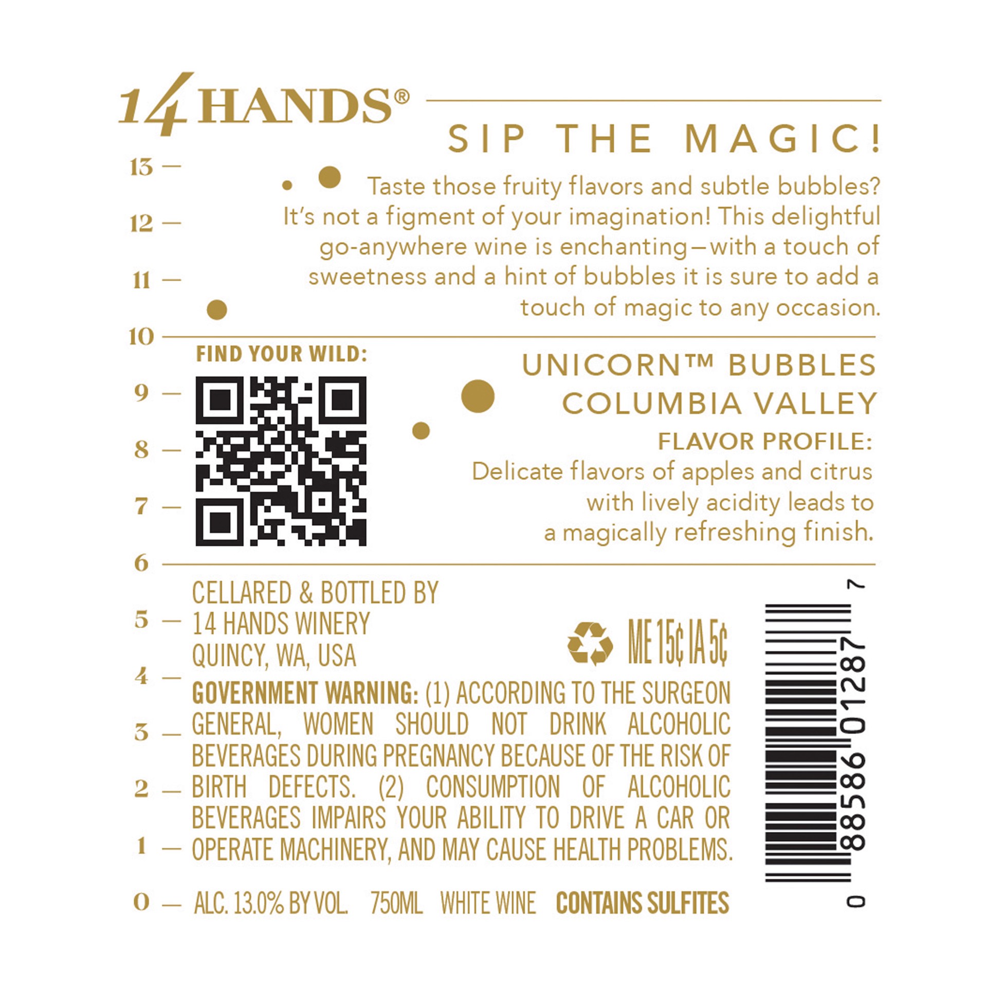 slide 2 of 4, 14 Hands Unicorn Bubbles Sparkling White Wine, 750 mL Bottle, 750 ml