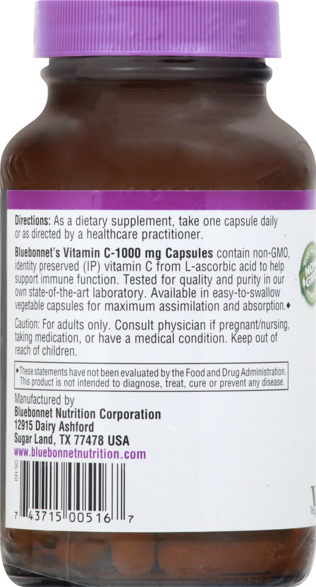 slide 7 of 9, Bluebonnet Nutrition Vegetable Capsules 1000 mg Vitamin C 90 ea, 90 ct