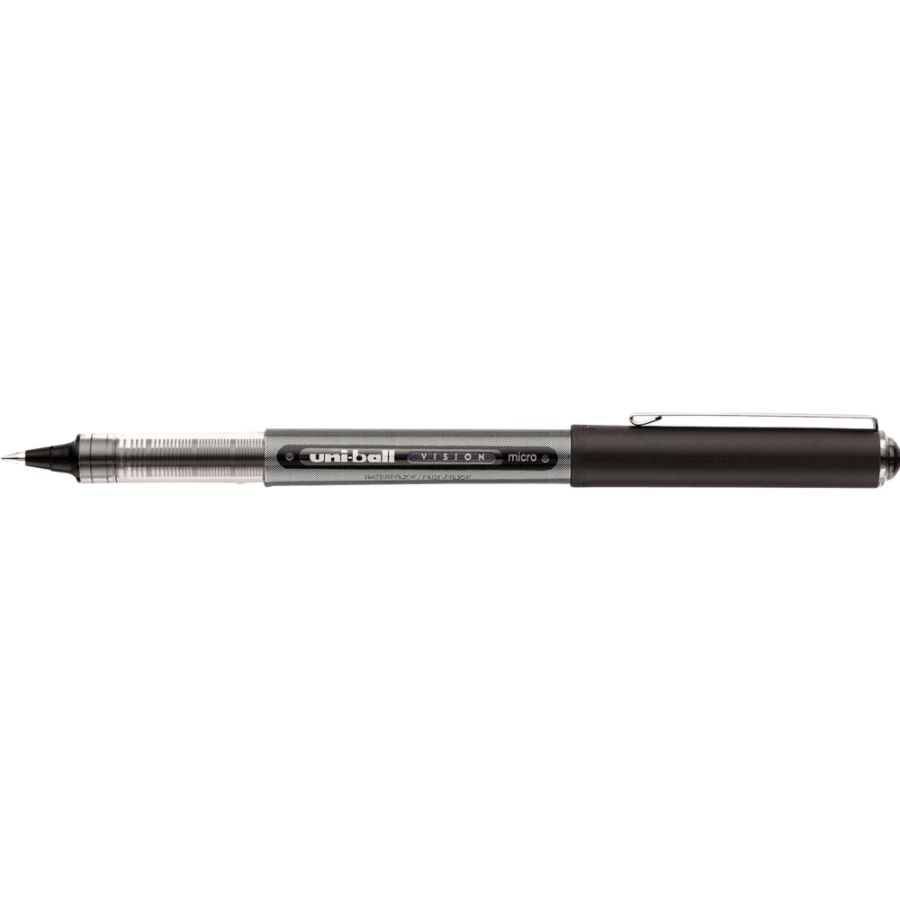 uni-ball Vision Rollerball Pens, Micro Point, 0.5 Mm, Black Barrel, Black  Ink, Pack Of 12 12 ct